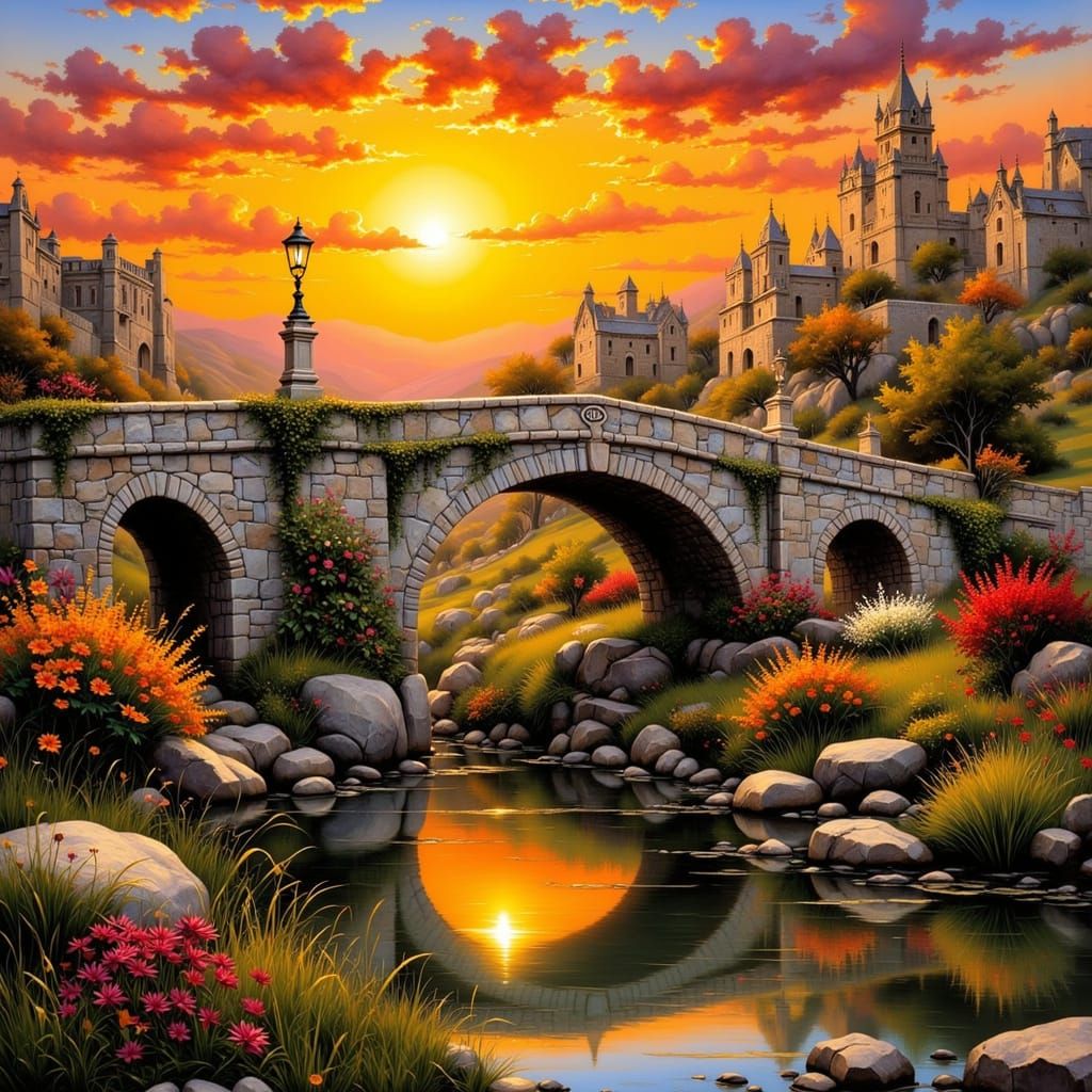 <lora:dem:1.0> <lora:Africa - Karoo:1.0> Old bridge, intricate details, Painterly, exuberant atmosphere, beautiful