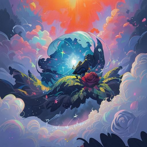 Baroque Ruby Rose Bouquet in Graffiti Art Style