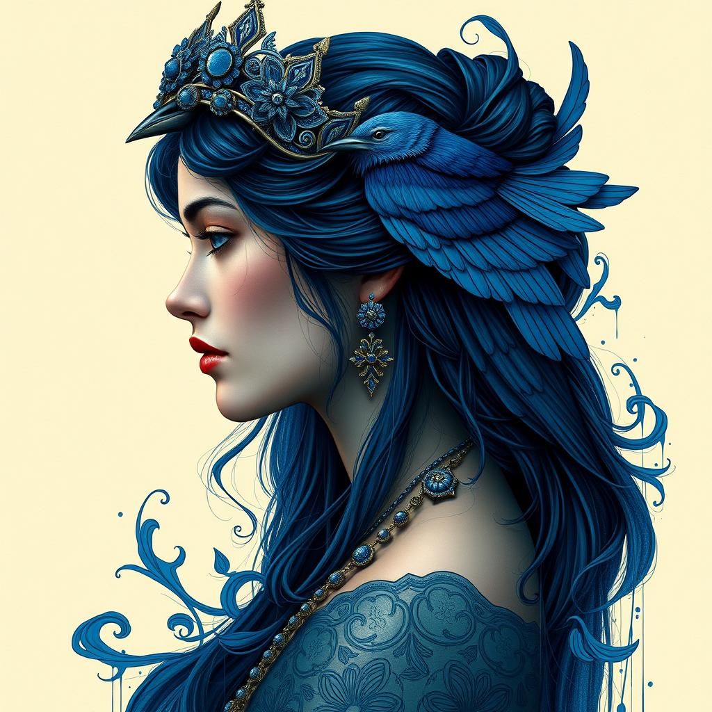 Art Nouveau Blue Lady Portrait