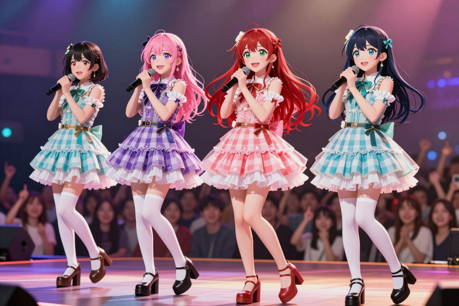 J-Pop Idols on Stage in Hyper-Realistic Anime Style