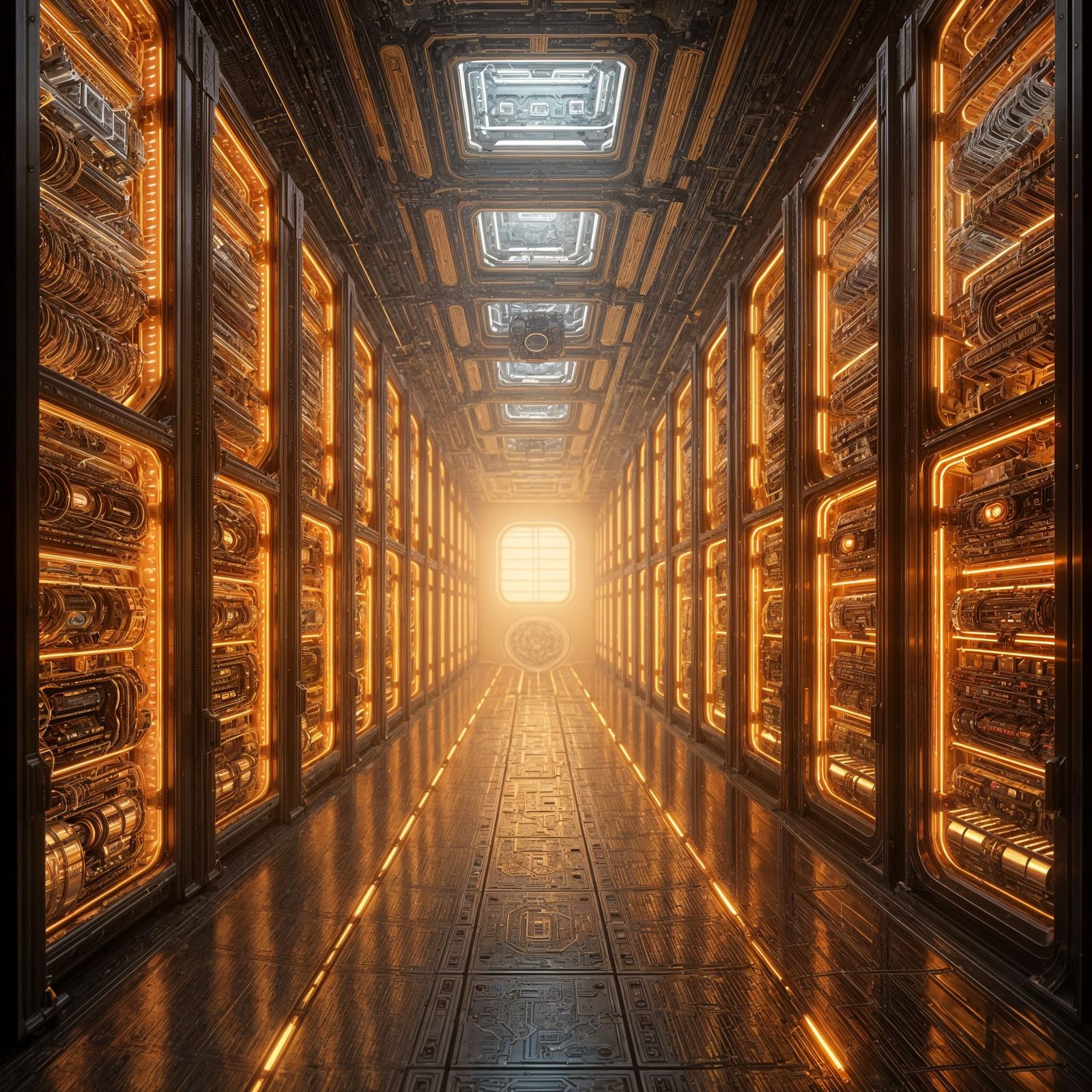 Surreal Futuristic Server Interior with Intricate Mech Detai...
