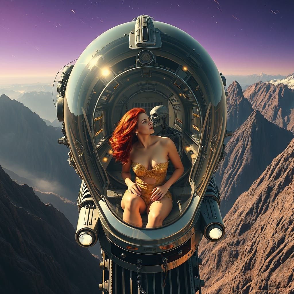 Colossal Train Drifting Through Mountains in Hyperrealism