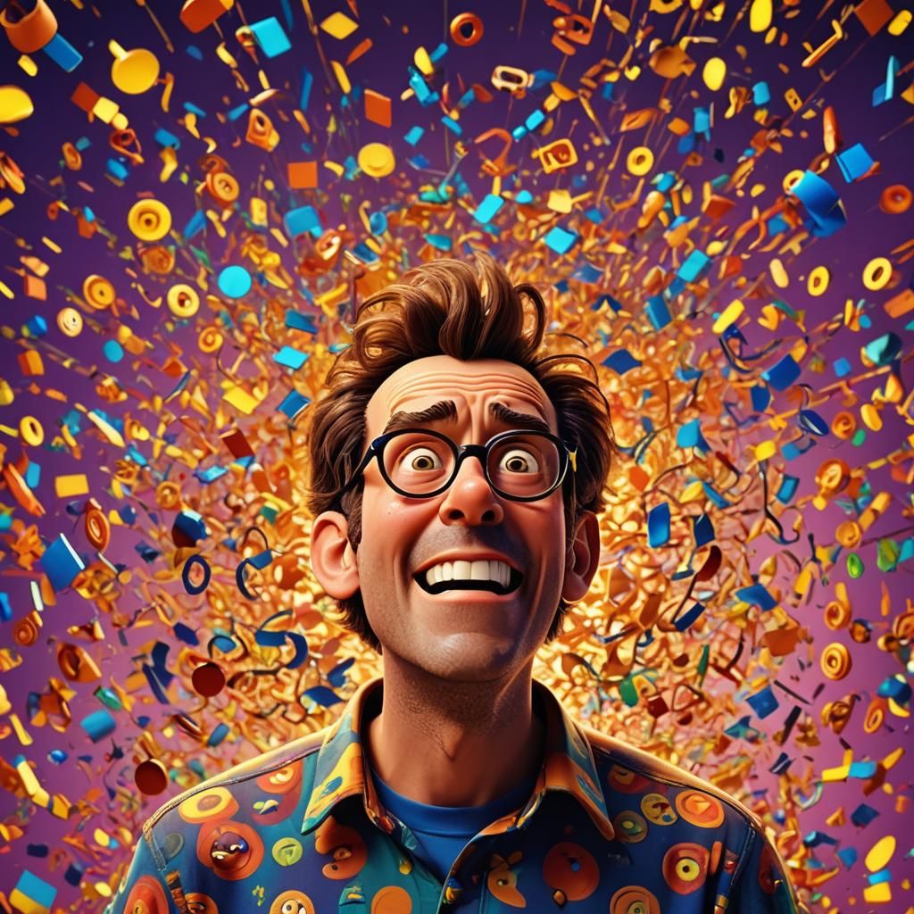 Crazy Man Making Funny Faces in Pixar 3D Style