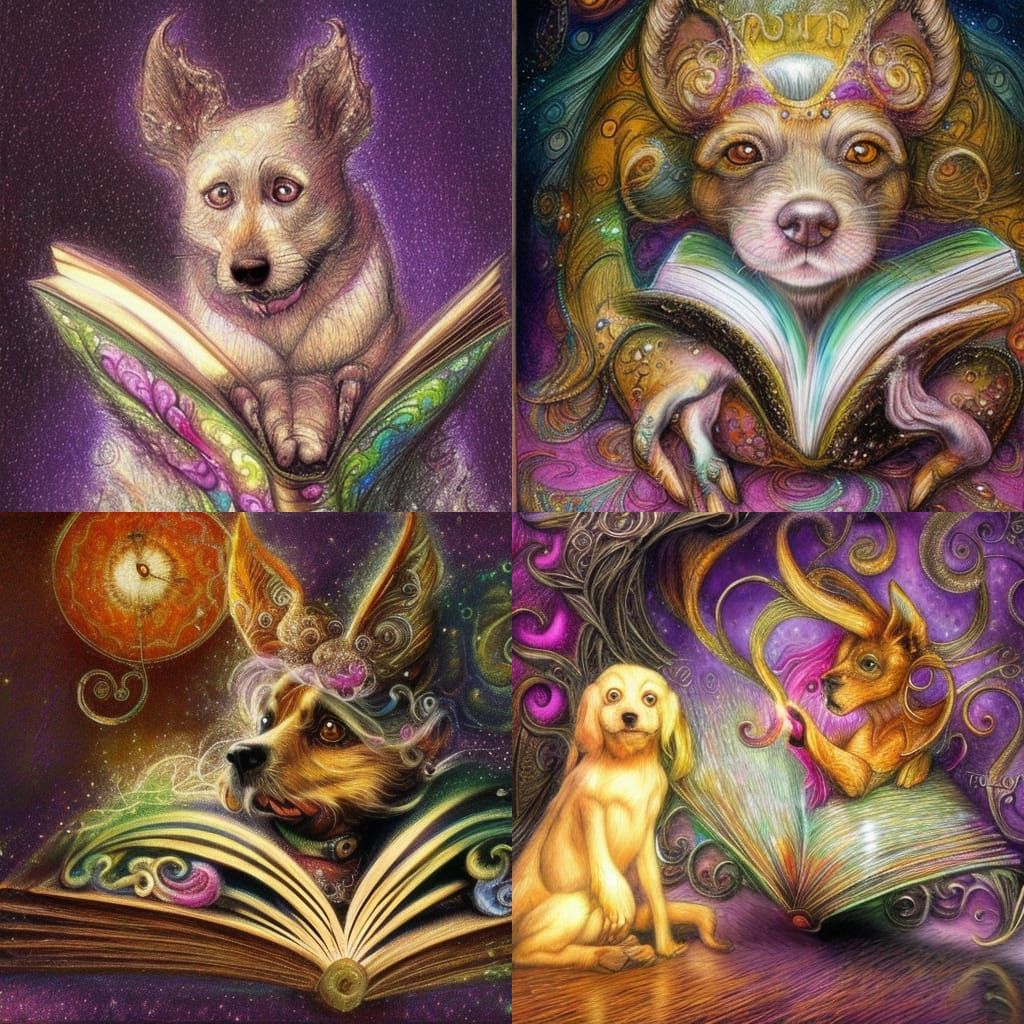 Scary Dog Reading Book: Glitter Pencil Sketch