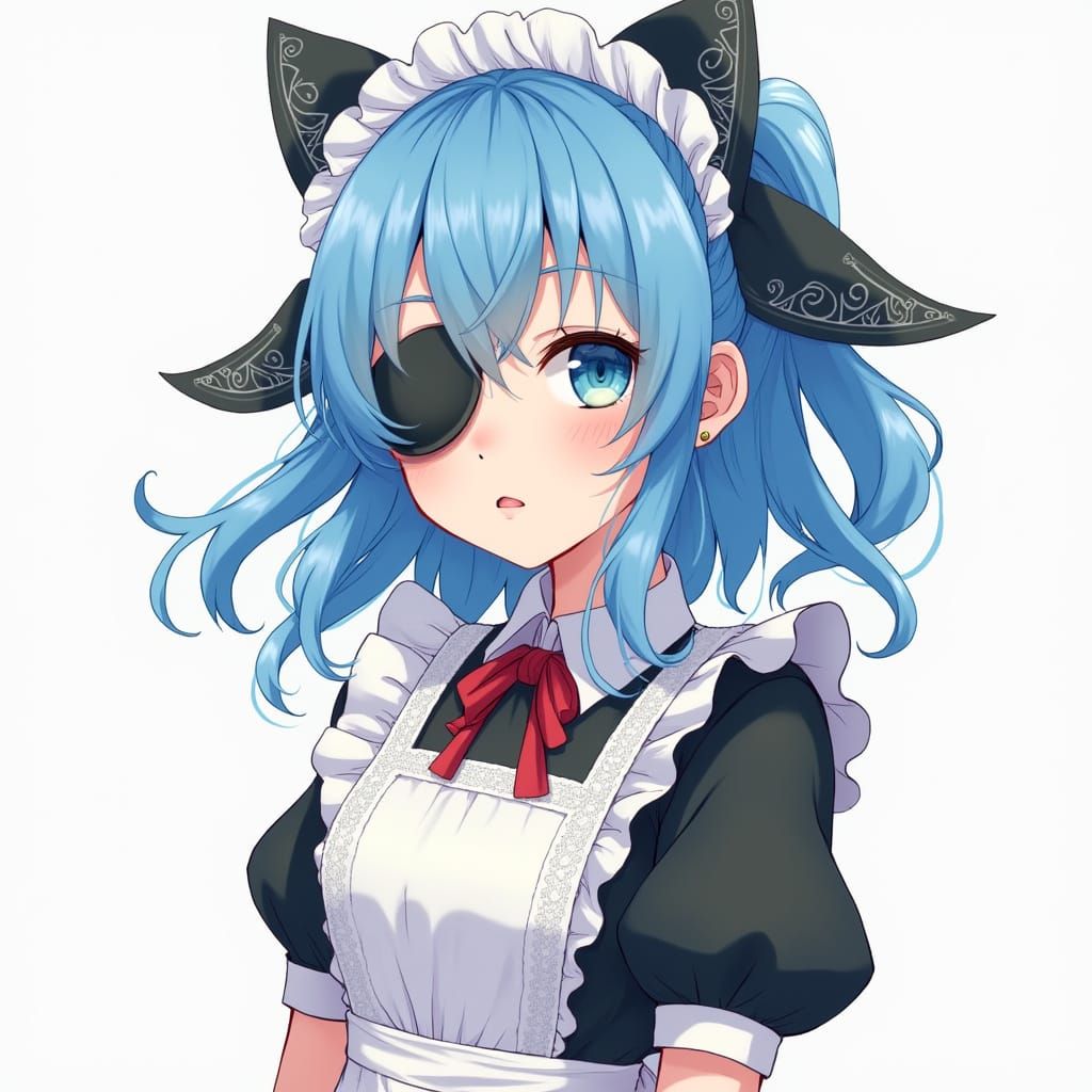 Whimsical Anime Maid Girl with Vibrant Blue Hair