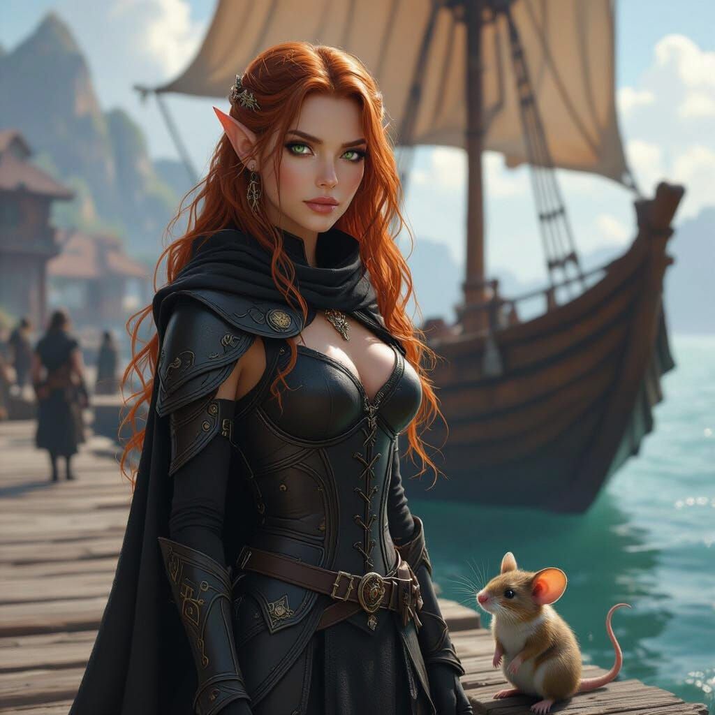 Wood Elf Warrior Arrives by Ship with Mouse Companion