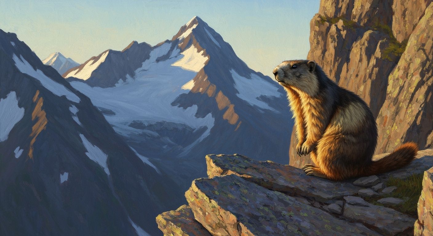 Alpine Marmot on Rocky Cliff in Soft Light