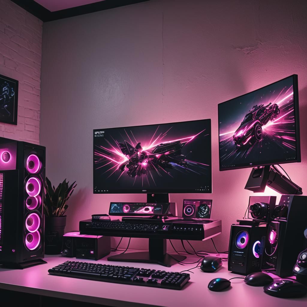Gaming PC Setup with Dual Ultra-Wide Monitors