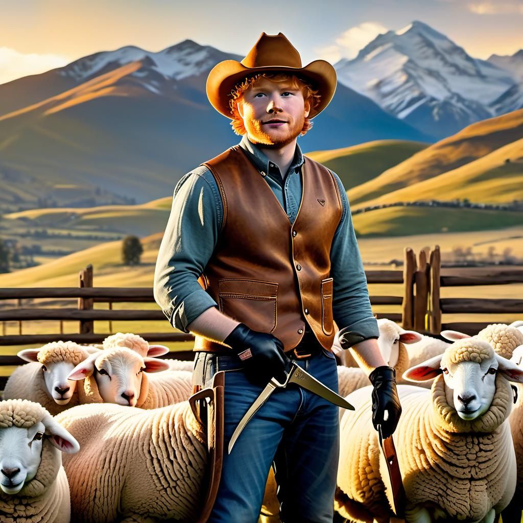 Rancher Shears Sheep: Americana Oil Painting Portrait