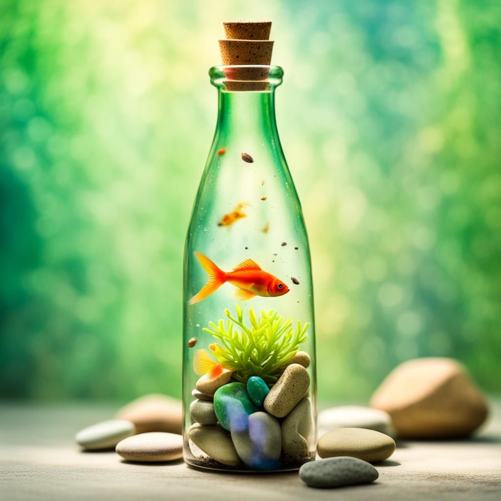 Colourful Fish in Champagne Bottle: Watercolour Art
