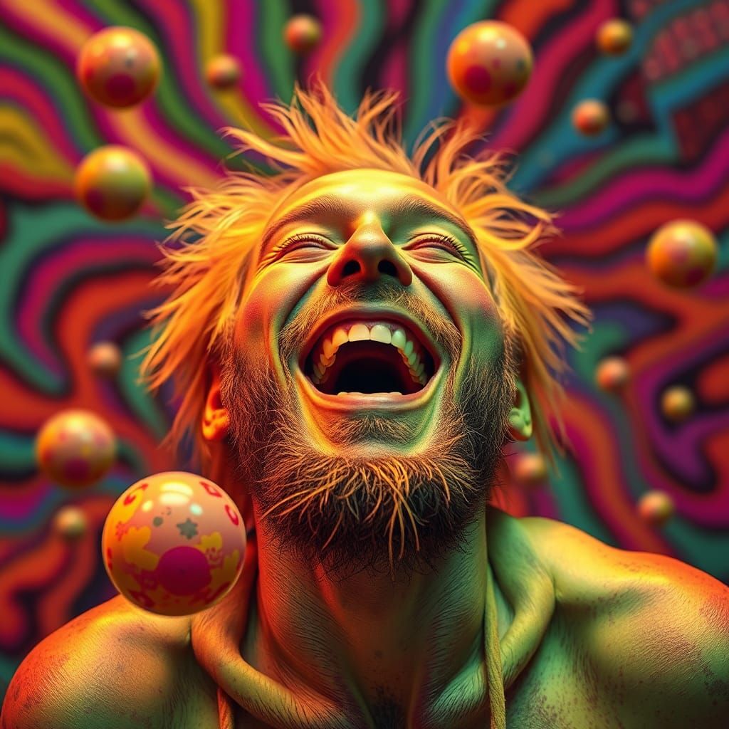 Psychedelic Portrait of Laughter in Vibrant Colors