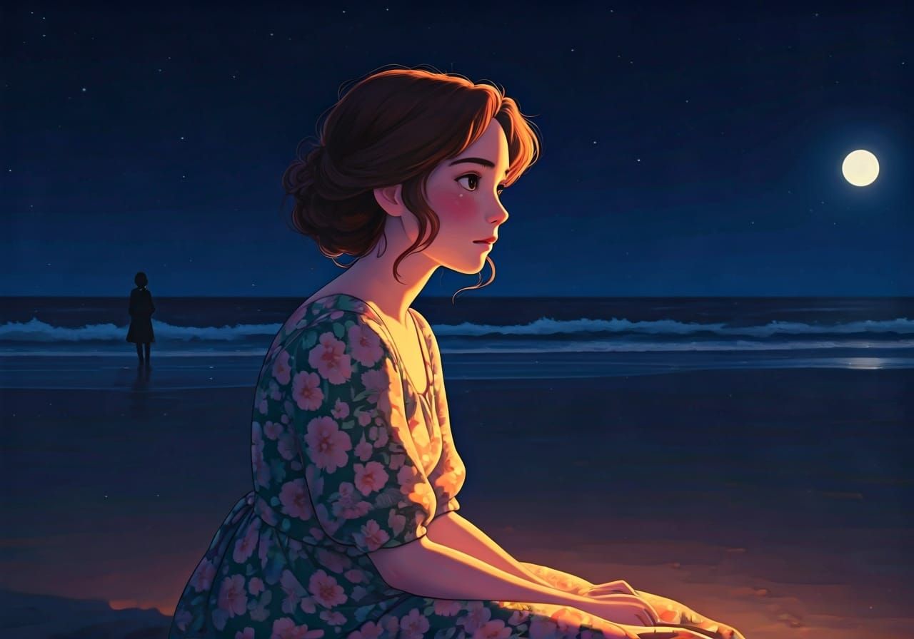 Woman on Beach in Dreamy Style