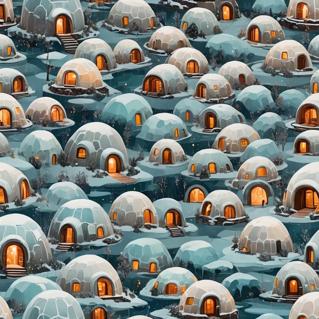 Surreal Igloos in New Impressionism Style