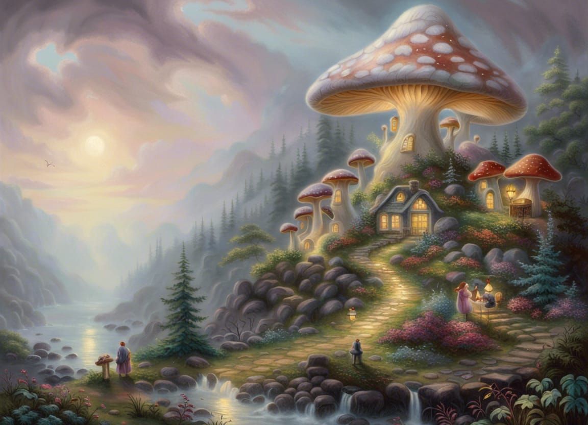 Ethereal Mushroom House in Luminist Style