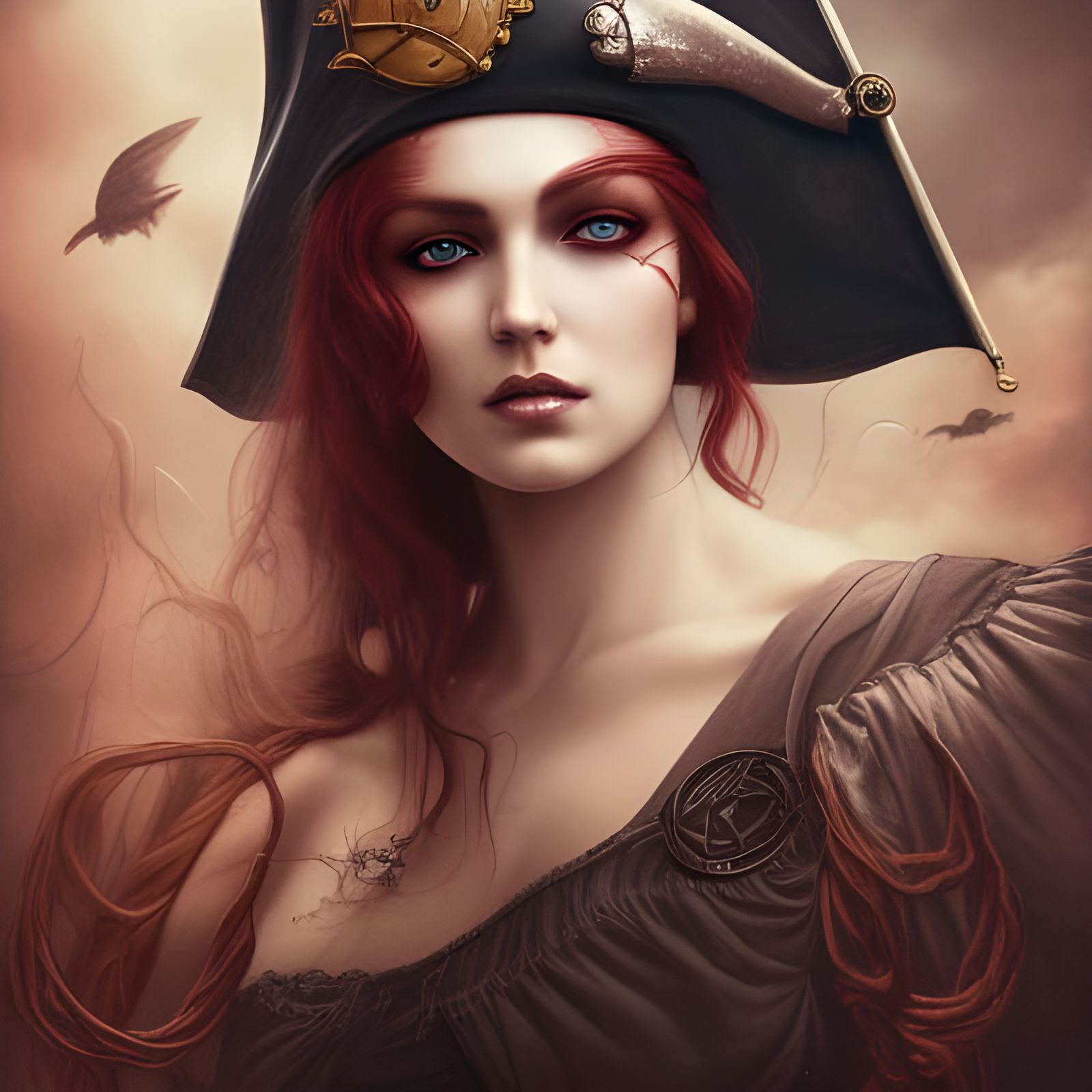 Female Pirate Captain Portrait in Digital Art Style