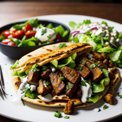 Delicious Lamb Shawarma with Salad and Garlic Sauce