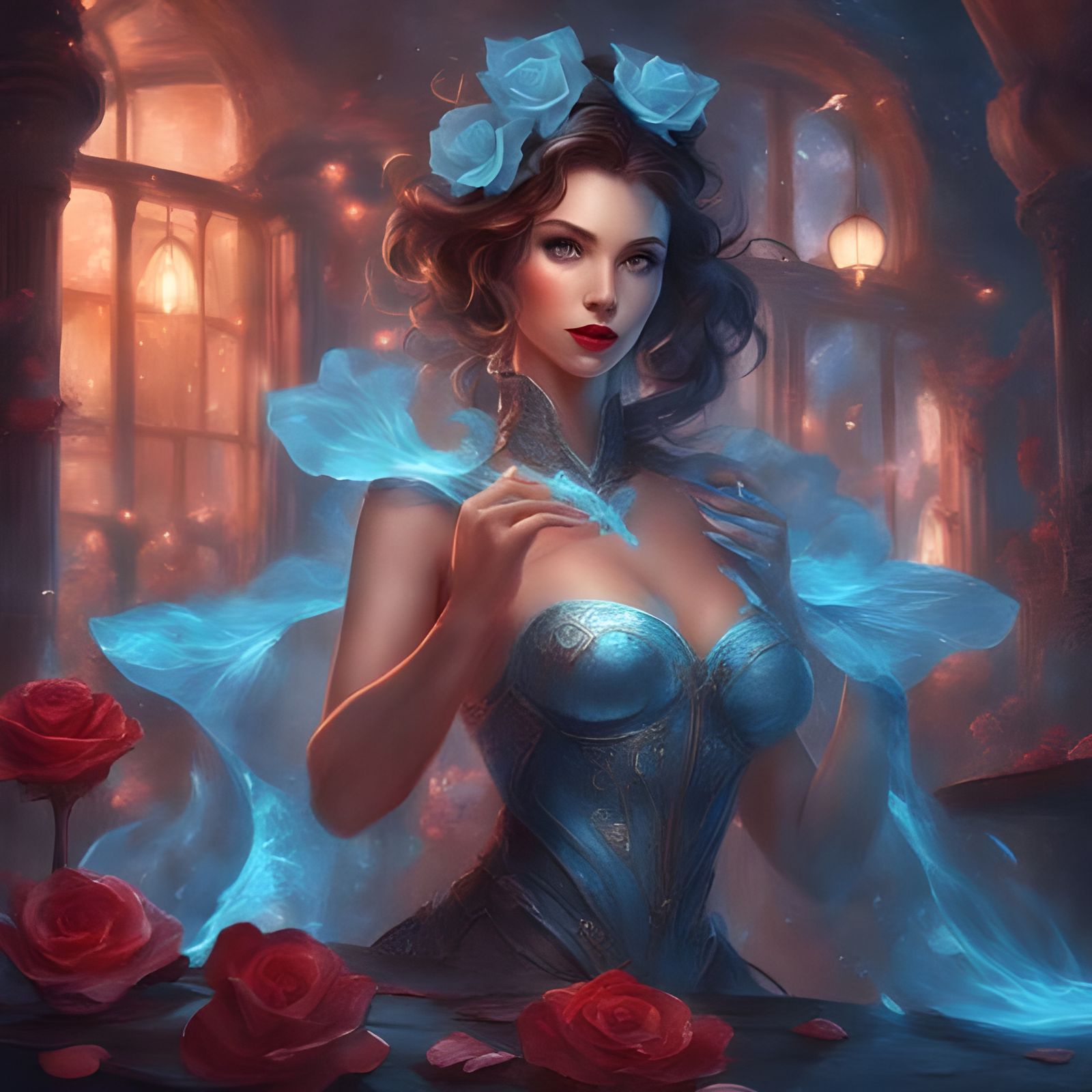 Bioluminescent Goddess in Blue Velvet Lingerie