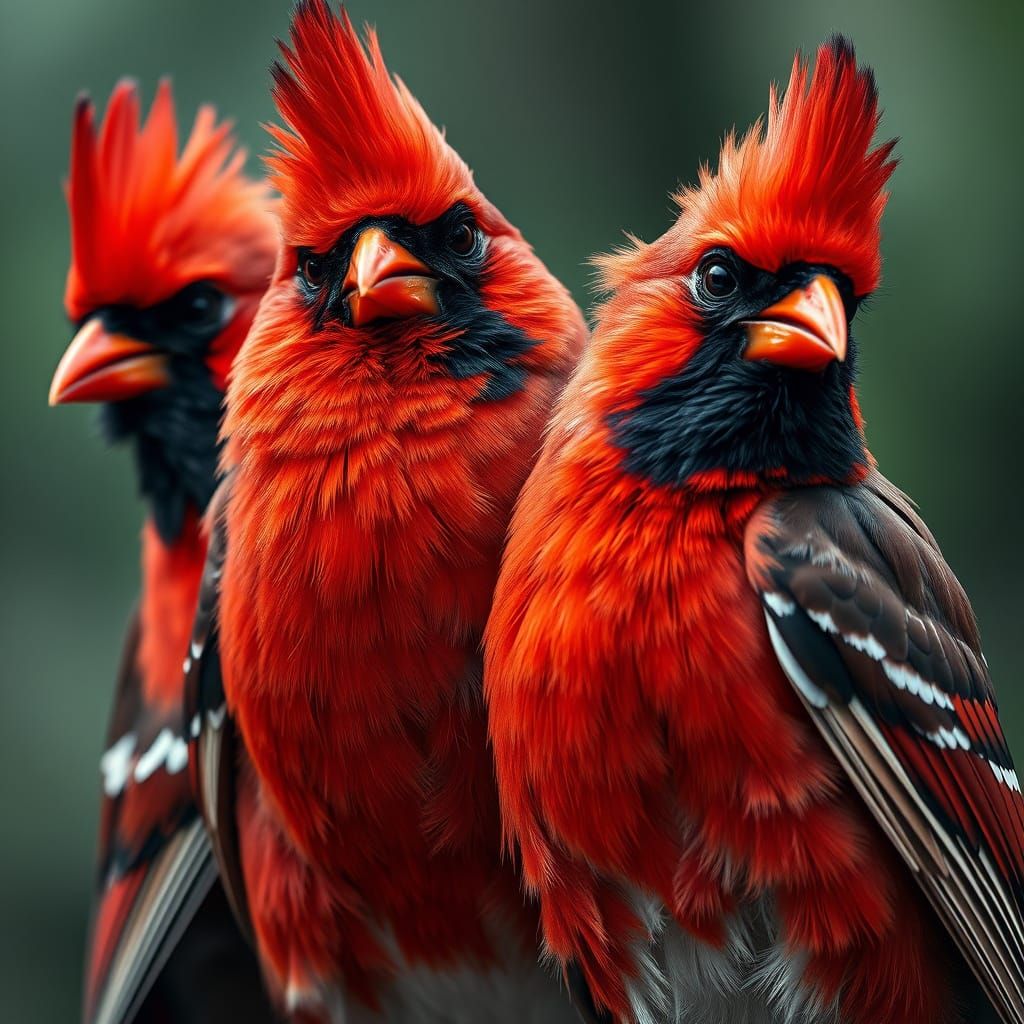 Vibrant Cardinals Displaying Striking Plumage in Hyperrealis...