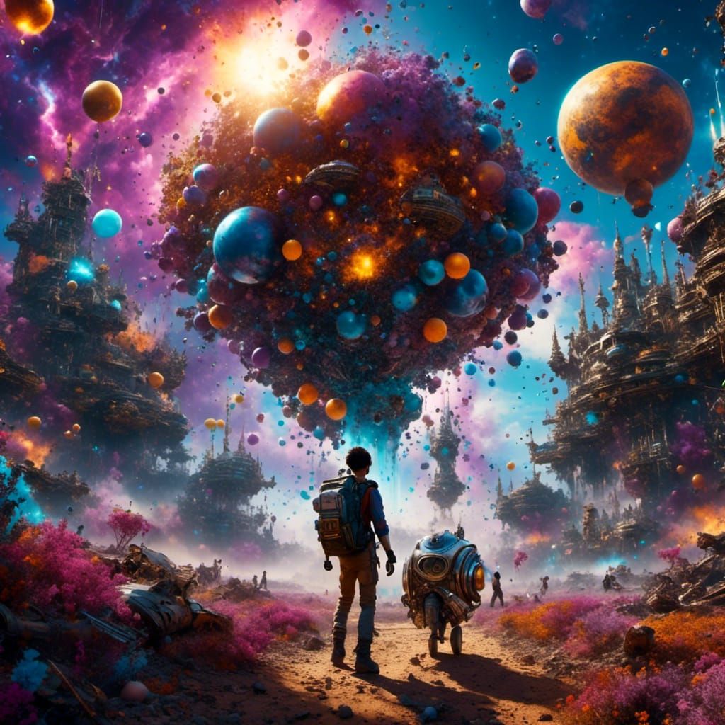 Boy on Dying Earth with Spaceship, Fantasy Art
