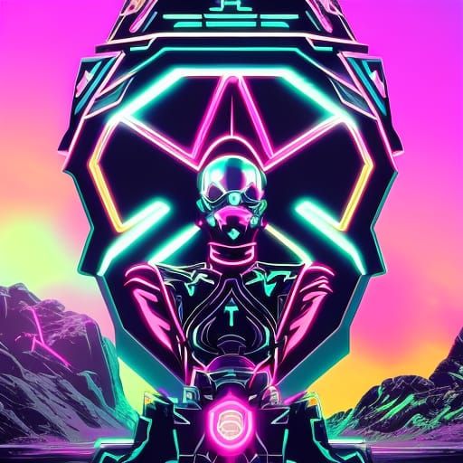 Primal Victory: Girl with Skull in Synthwave Style