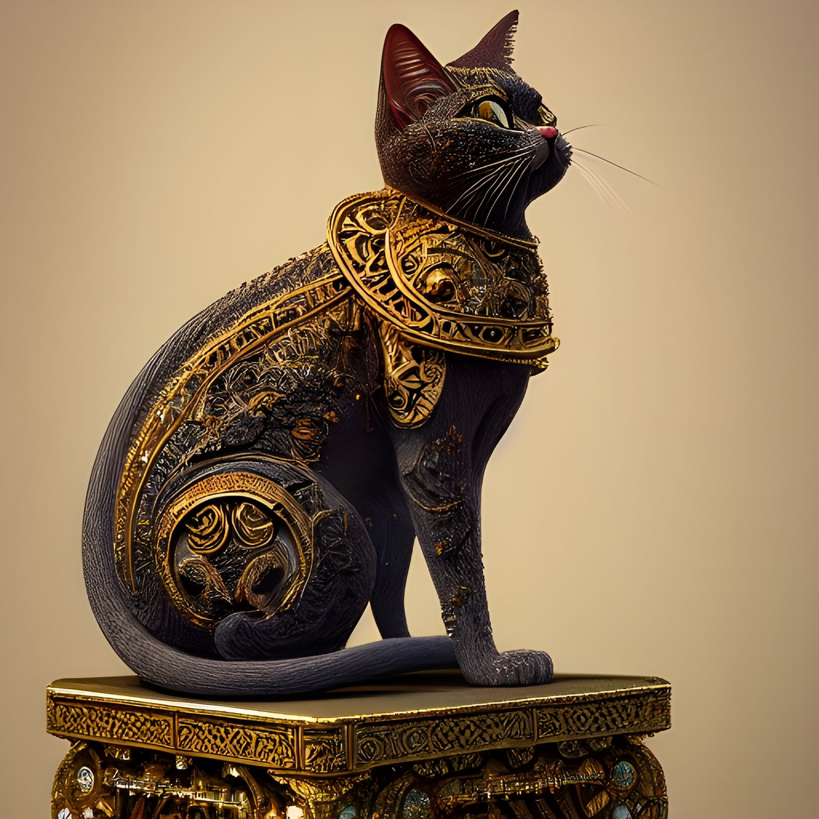 Ornate Cat Sculpture with Intricate Details