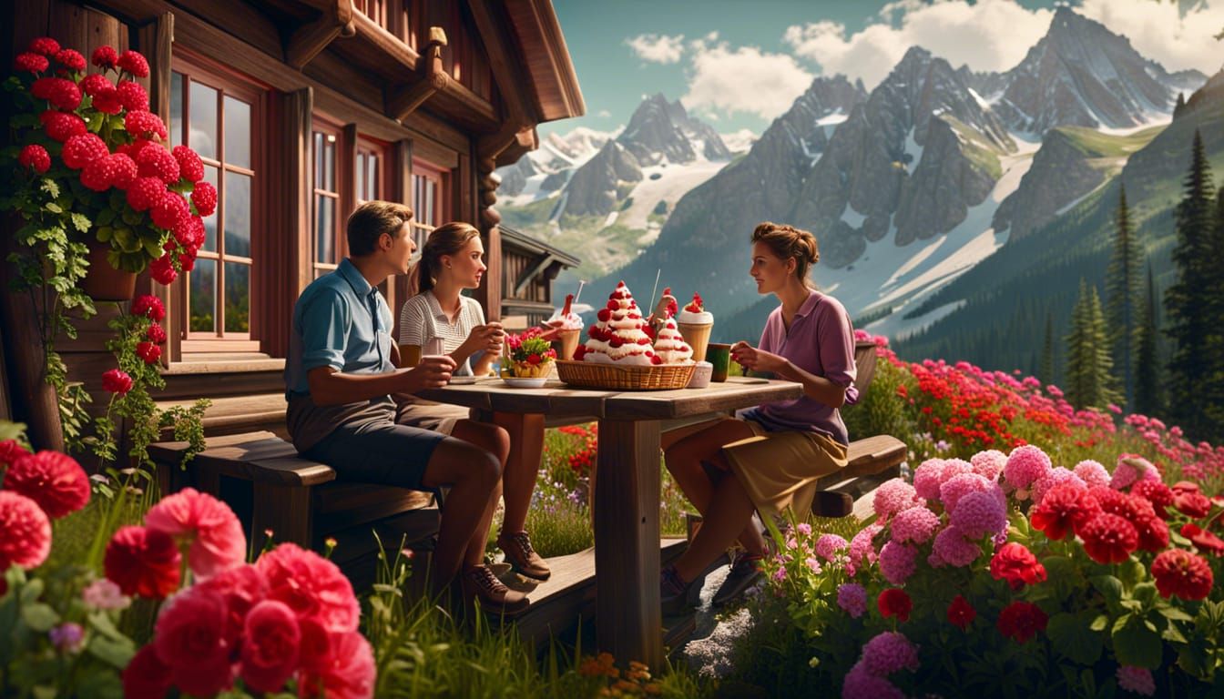 Idyllic Alpine Chalet Scene in Summer