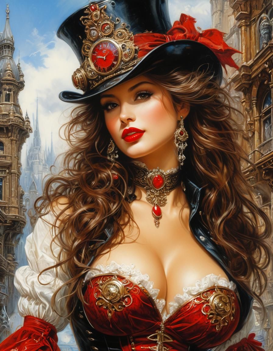 Beautiful Steampunk Woman, painting