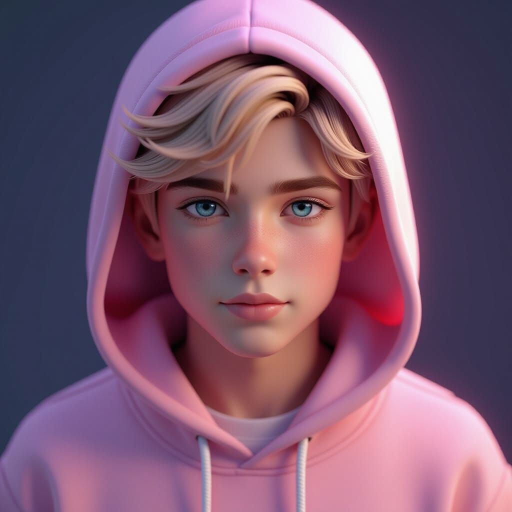 Teen in Pink Hoodie with Dynamic Lighting