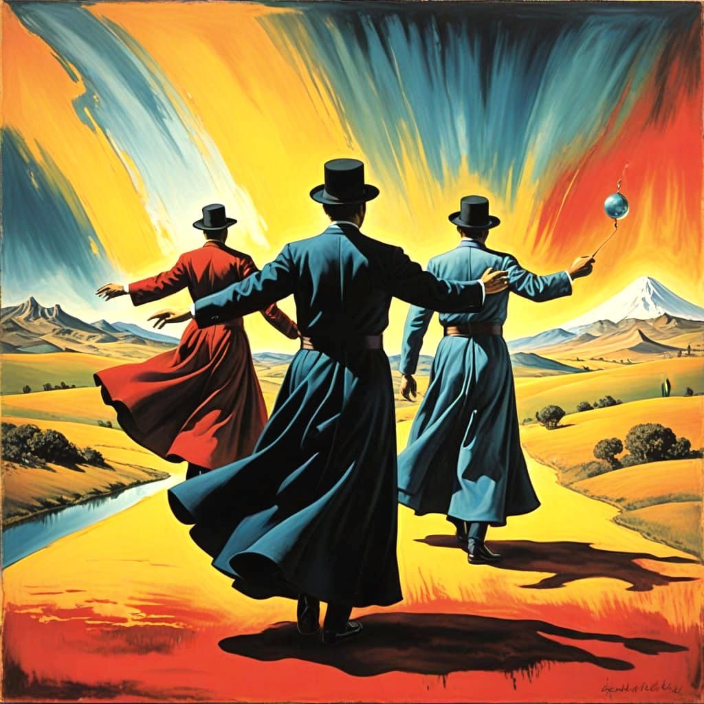 Surreal Dervishes in a Dreamlike Landscape