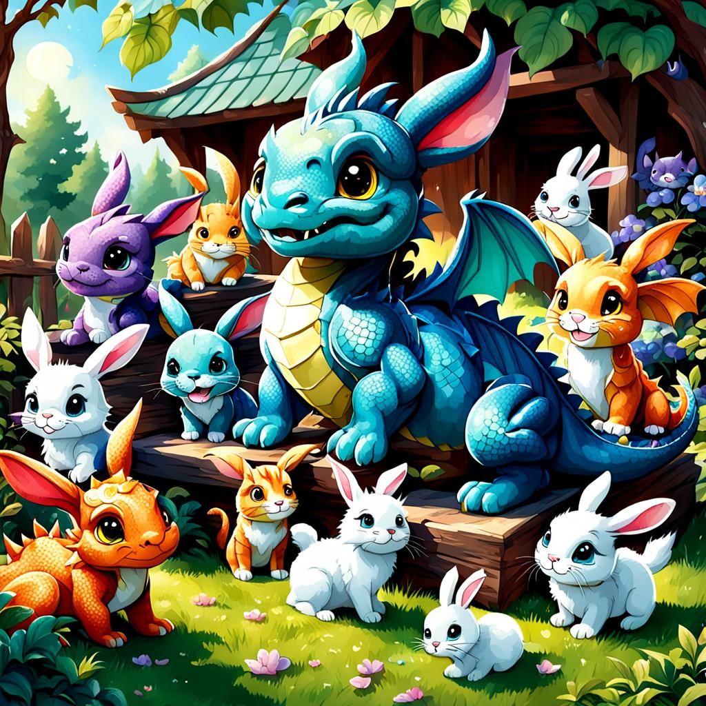 Playful Dragons, Bunnies, Kitties, and Puppies