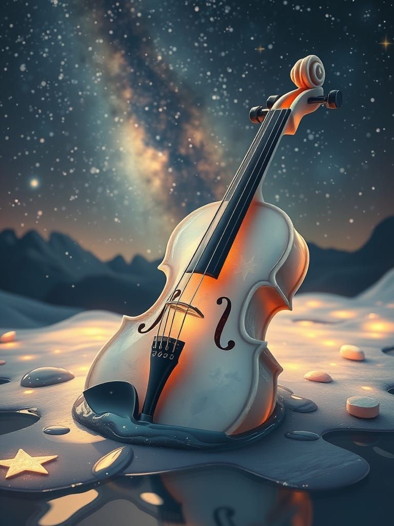 Celestial Violin Melting Under Starry Sky