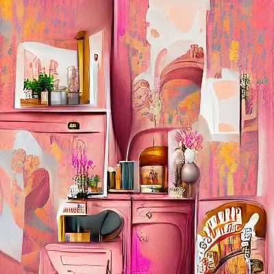Charming Swedish Apartment with Pink Walls: Digital Illustra...
