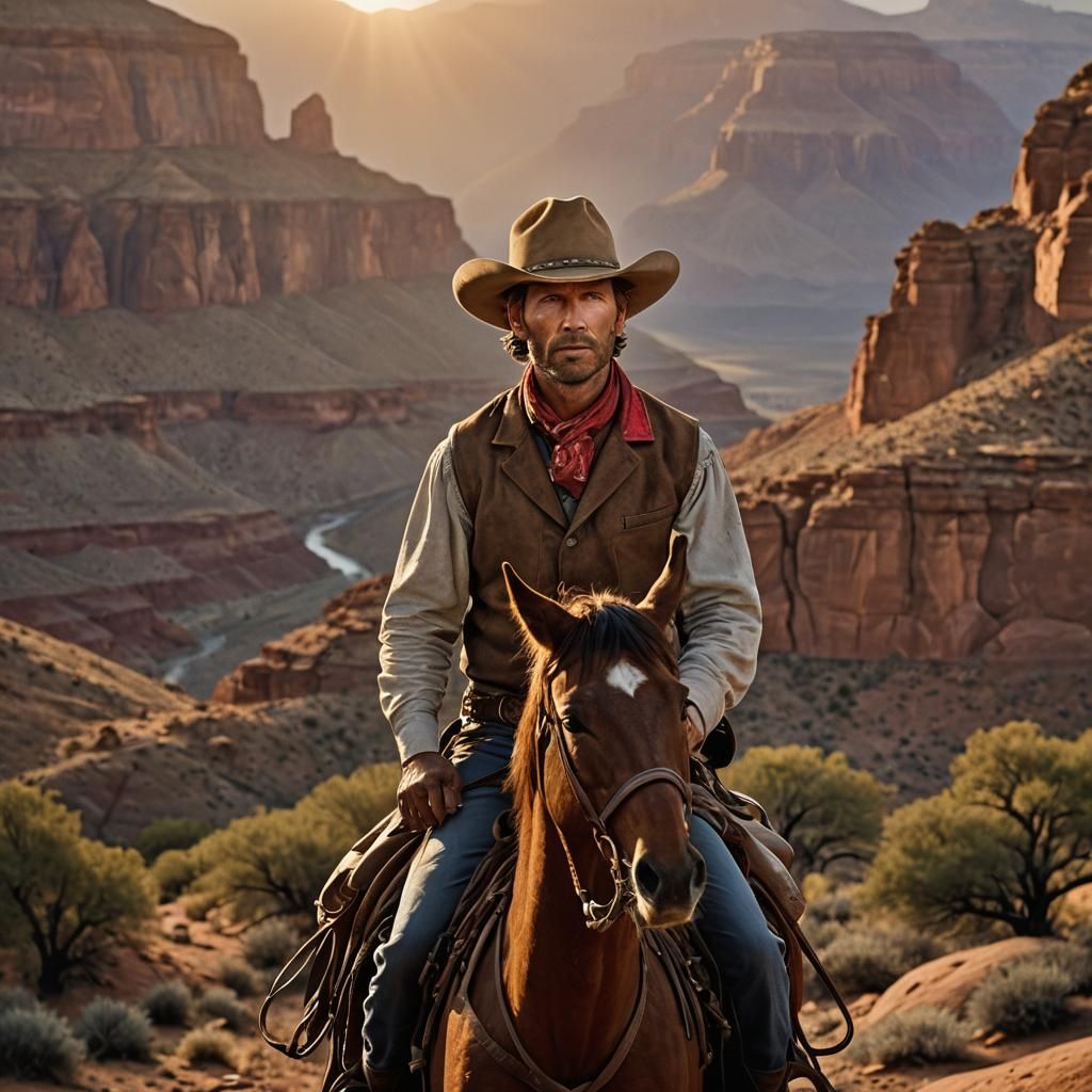 Cowboy at Sunrise in Grand Canyon Portrait