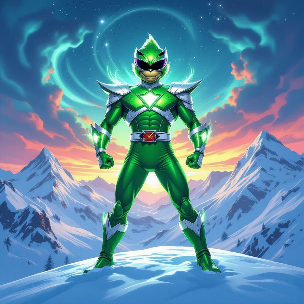 The Grinch as a Green Power Ranger on Mount Crumpit