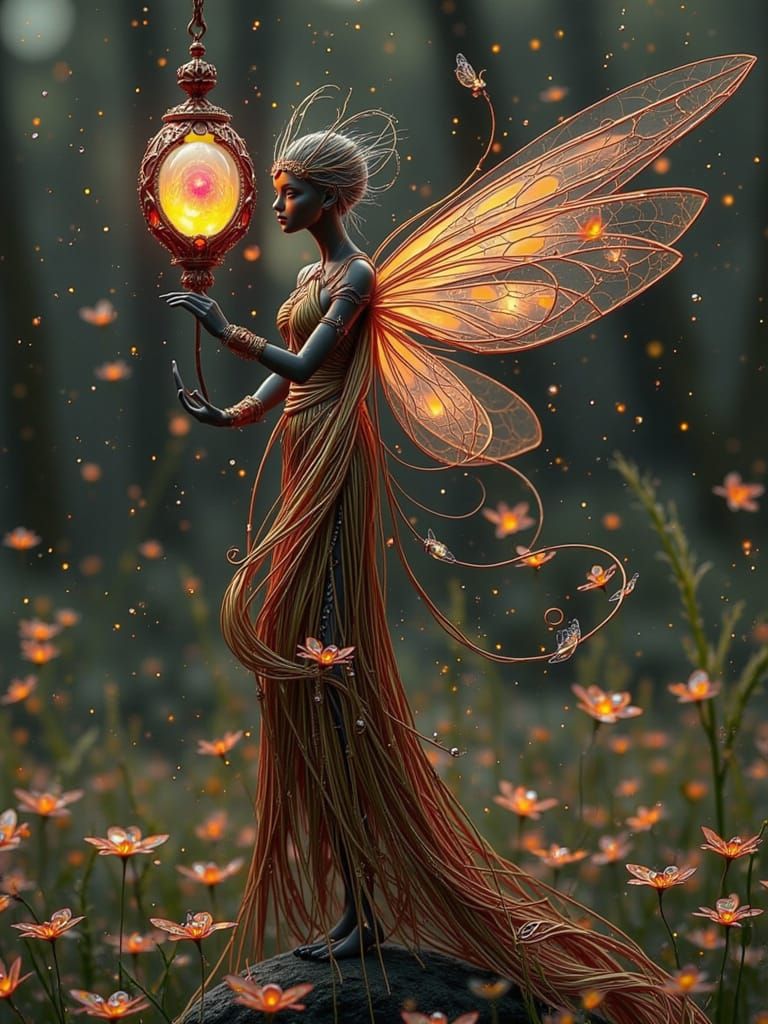 Wired Fairy with Ruby Lantern: Detailed Matte Painting