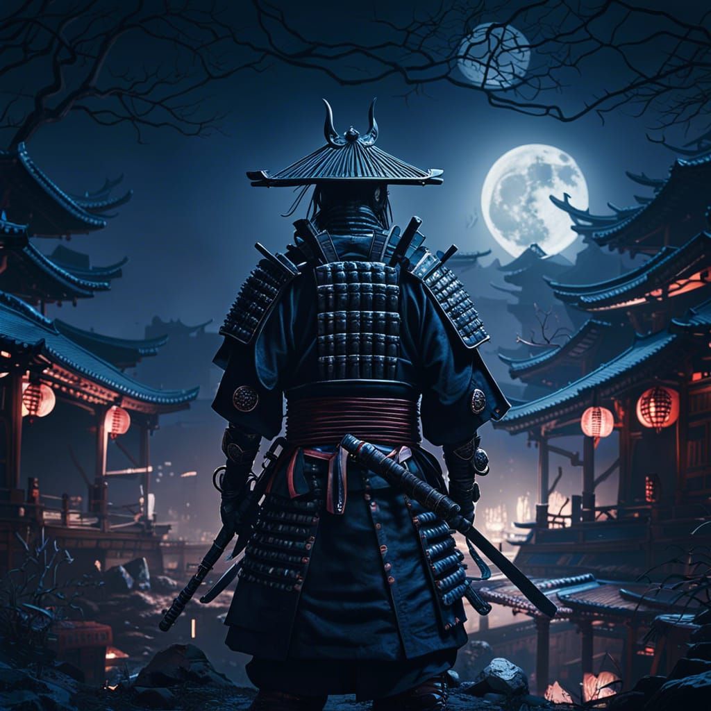 Samurai in Moonlit Setting: A Digital Masterpiece