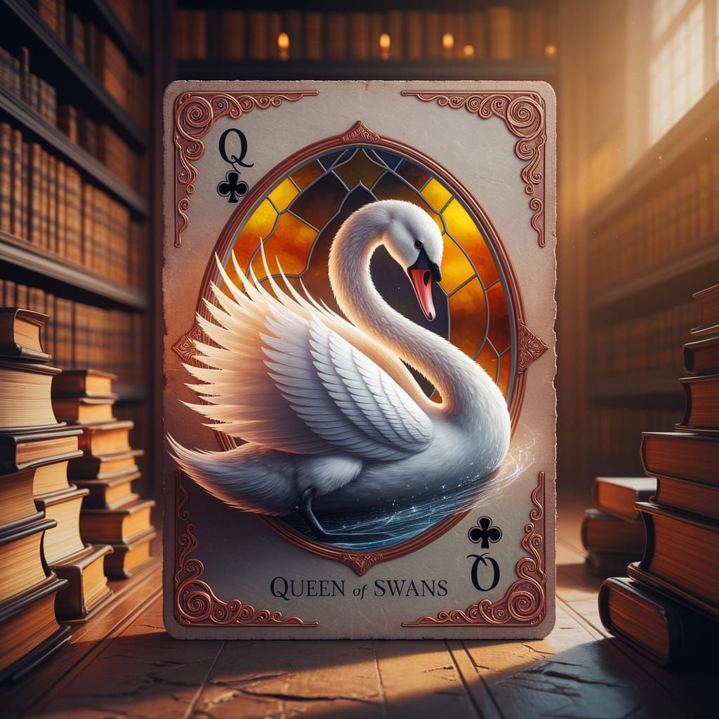 Queen of Swans Playing Card in Art Nouveau Style