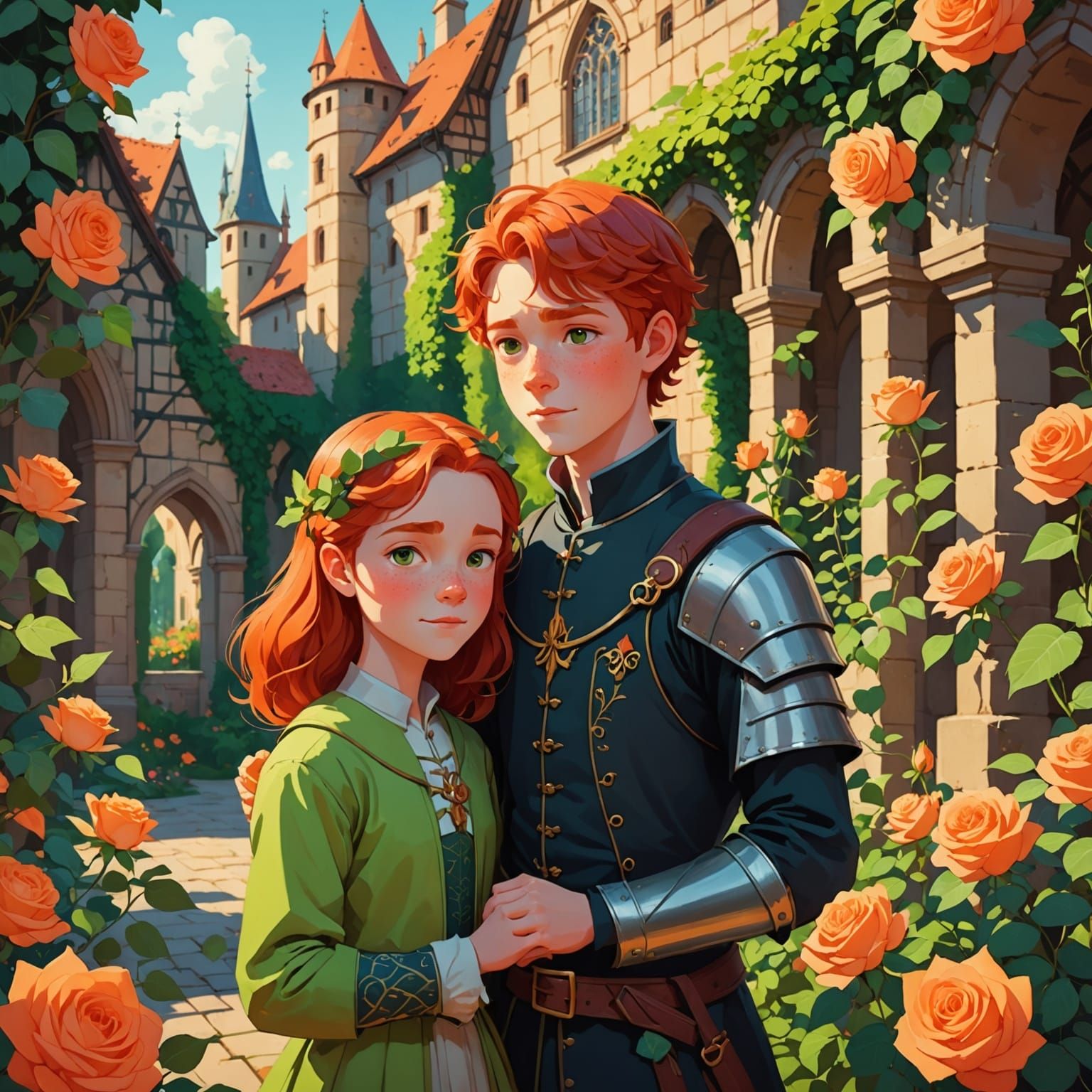 Medieval Boy and Sister in Anime Rose Garden
