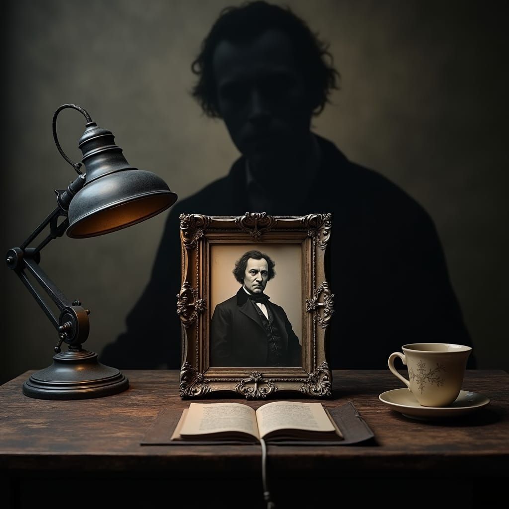 Creepy Antique Photo of a Man in Shadow