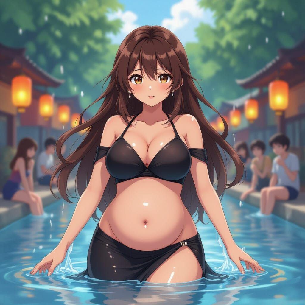 Anime Woman's Surprising Growth at Water Festival