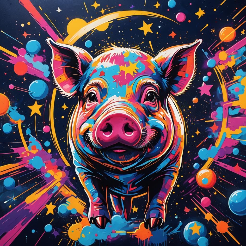 Pig in Space: Vibrant Street Art Portrait