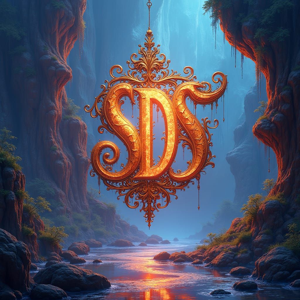 Mystical Initials in Ornate Script Amid Fantasy Landscape