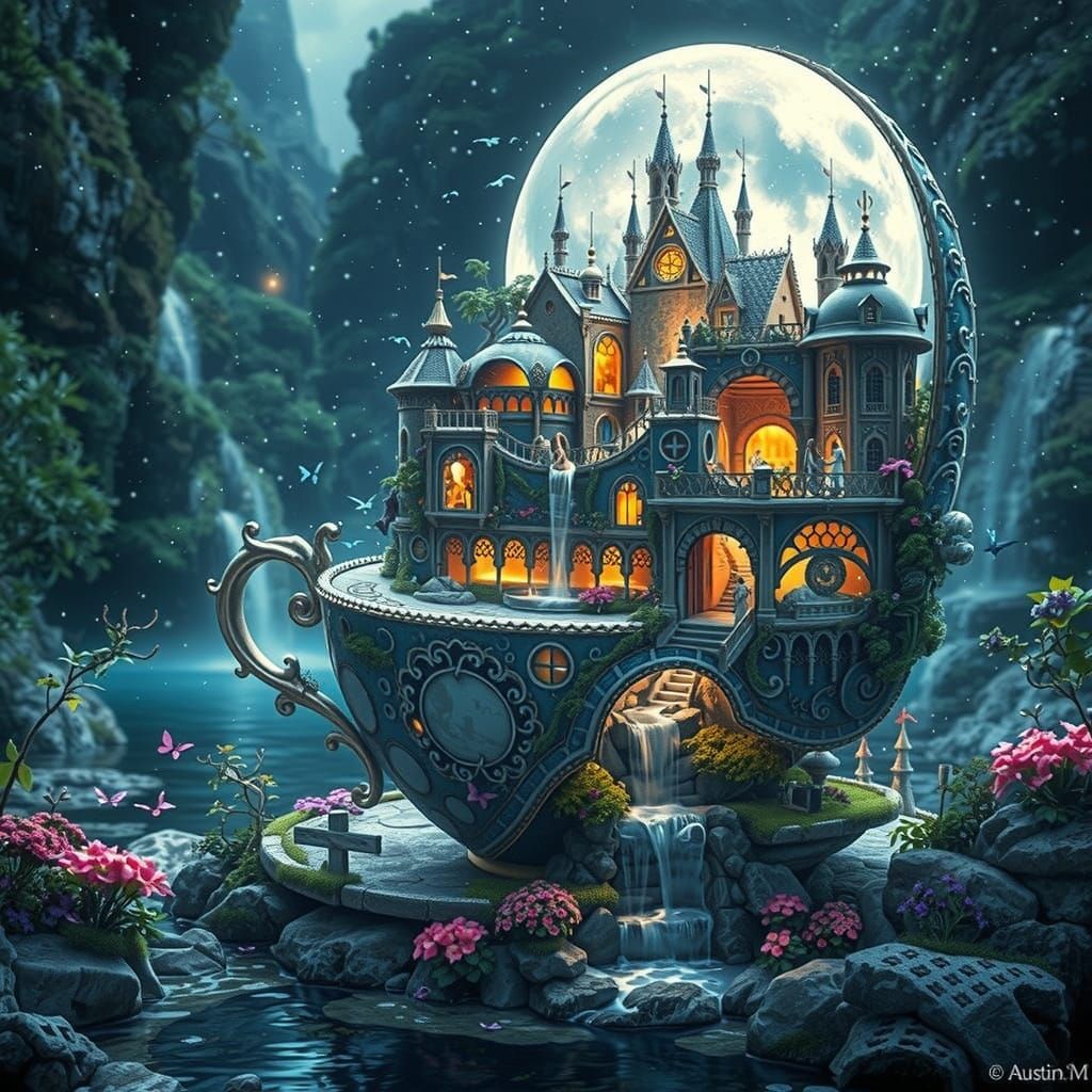 Fairy Village in Moon Teacup: Fantasycore Artwork