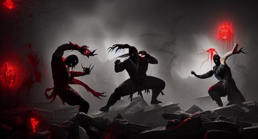 Sinister Mortal Kombat Battle in Goth Horror Style
