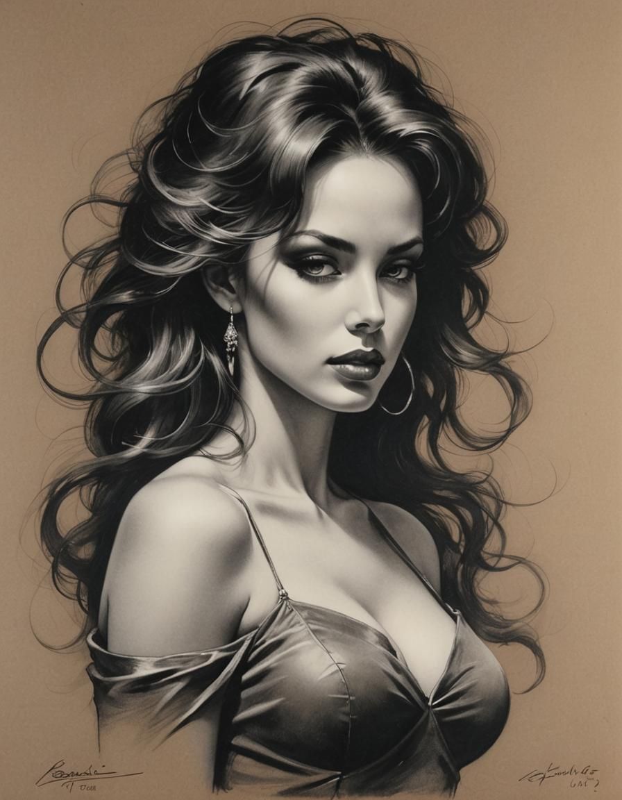 Charcoal Drawing of a Woman in Fantasy Art Style