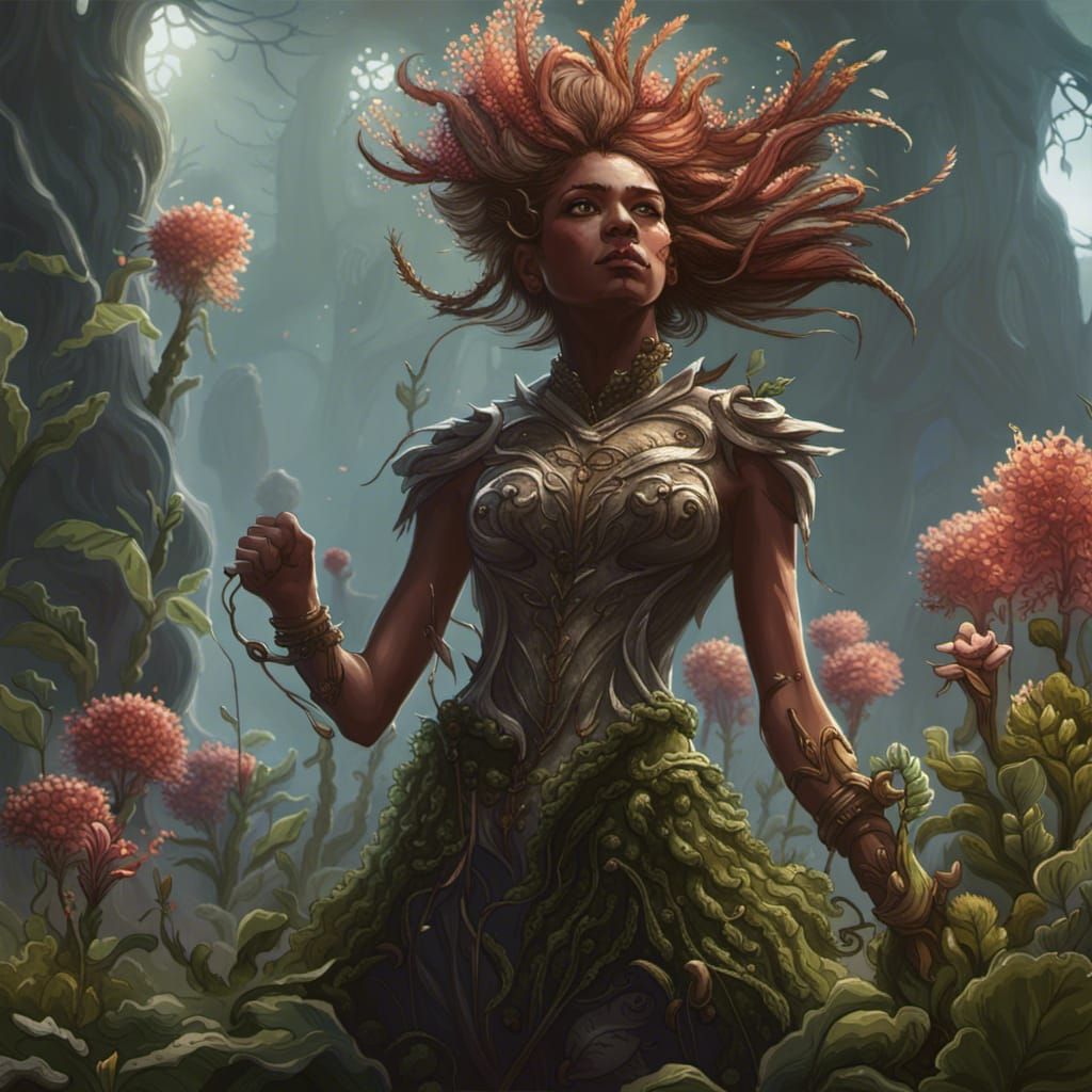 Fae Girl Growing Plants: Dark Fantasy Art
