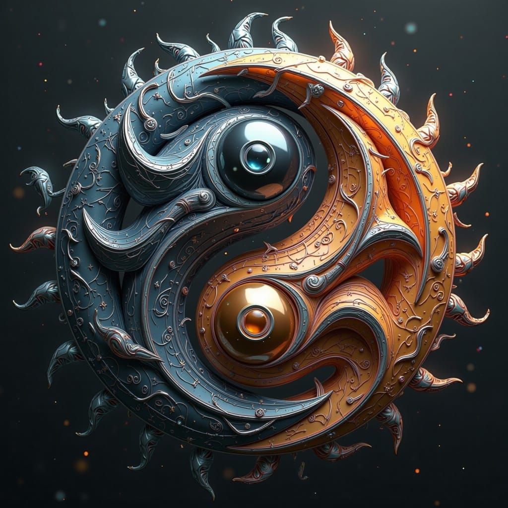 Yin-Yang Symbol: Sun and Moon in Photorealistic 3D