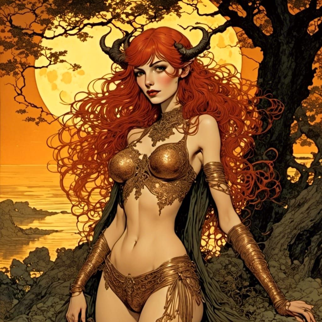 Redhead Woman in Sunset Light, Serpieri Style