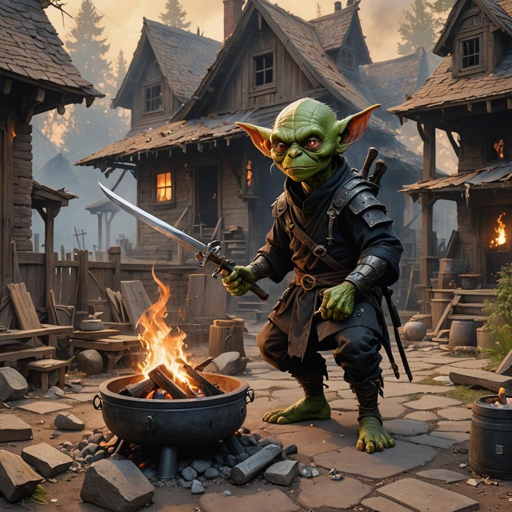Sinister Goblin in Abandoned Setting