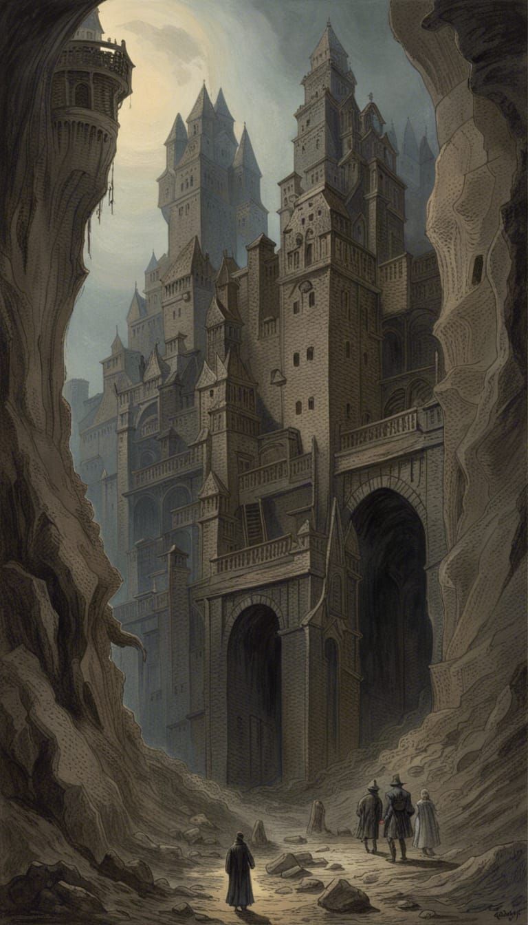 Dystopian Valley Castle in Horror Style